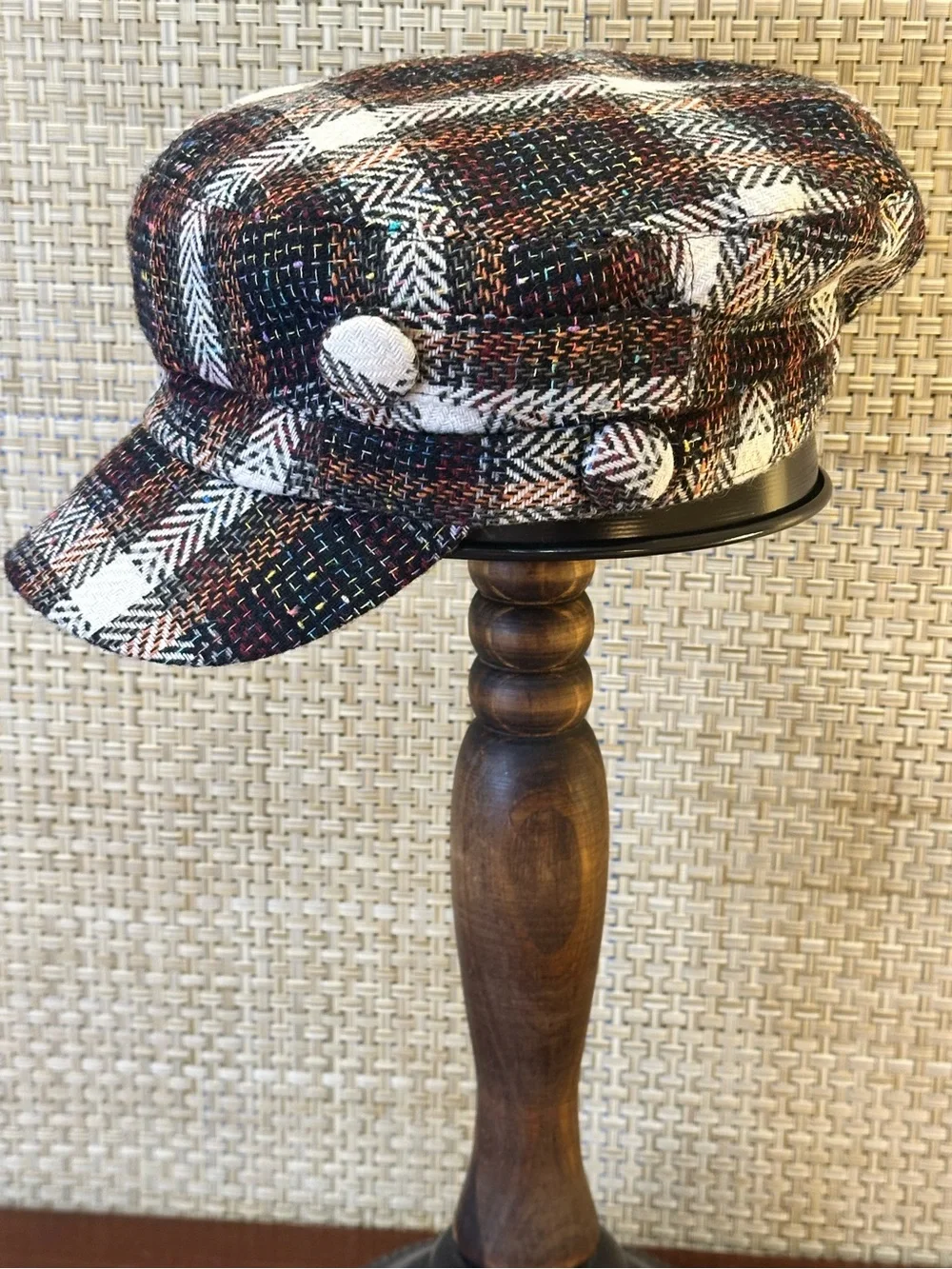 VTG 2000s D&Y Plaid Wool Blend Tweed Newsboy Cap Cabbie Hat